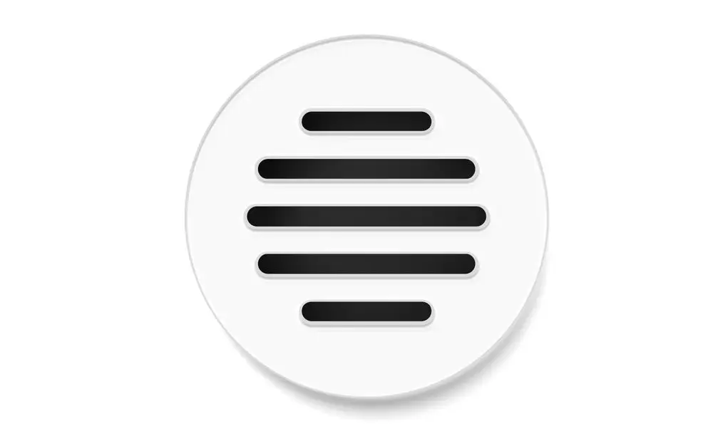 Fränkische Designgitter in runder Form, mit horizontalen Schlitzen, präsentiert auf weißem Hintergrund. Eignet sich für verschiedene Anwendungen in modernen Räumen.